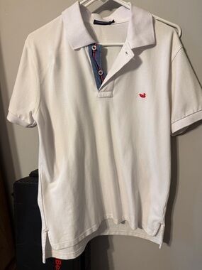 Southern Marsh White Polo with Navy & Red Contrast Placket